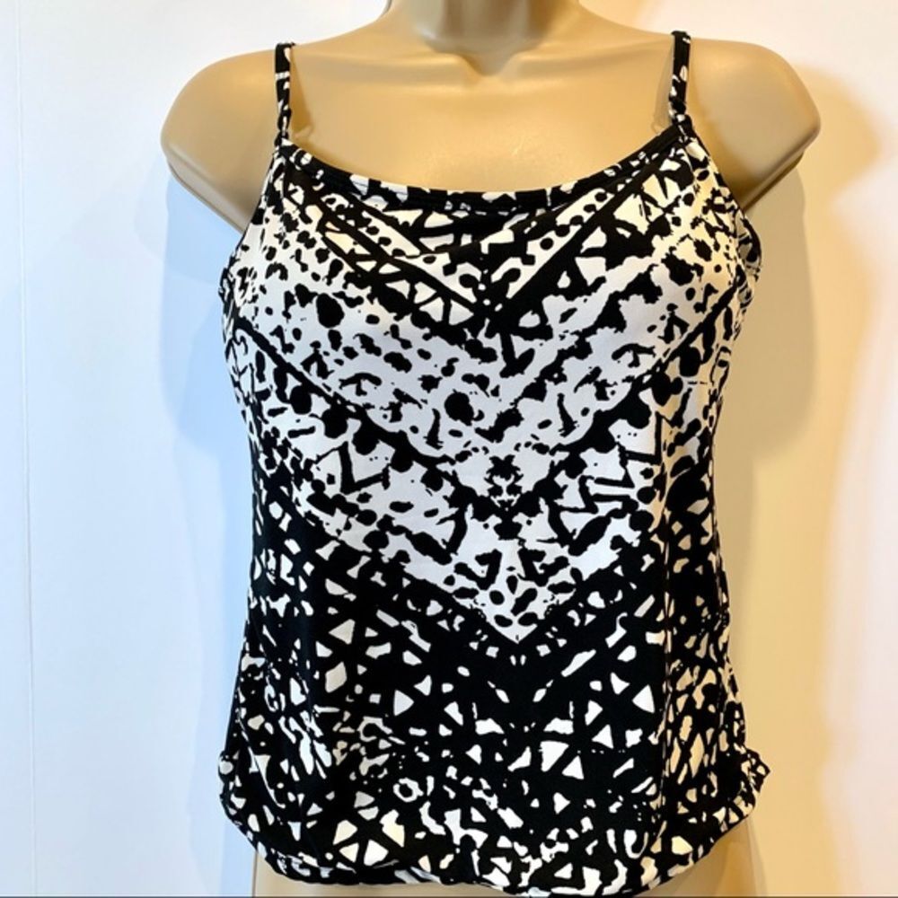 Aqua Green Black‎ & White Floral Swim Tankini
